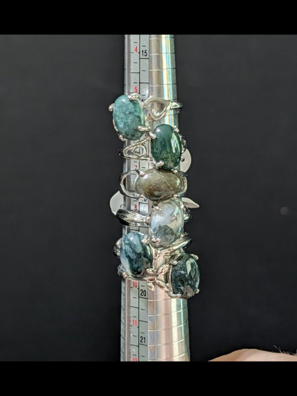 *Price for One - U Pick* MOSS AGATE Stone Bezeled Brass Plate Ring, Size 7.5-9.5